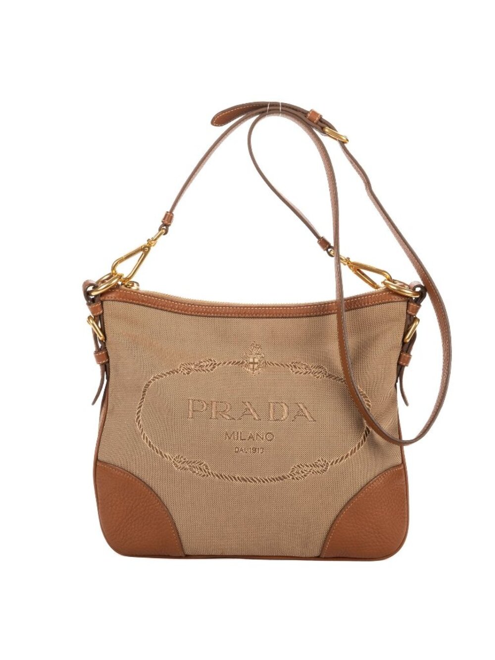Prada Vintage Flap Bag Cross Bodybrown Beige Jacquard canvas